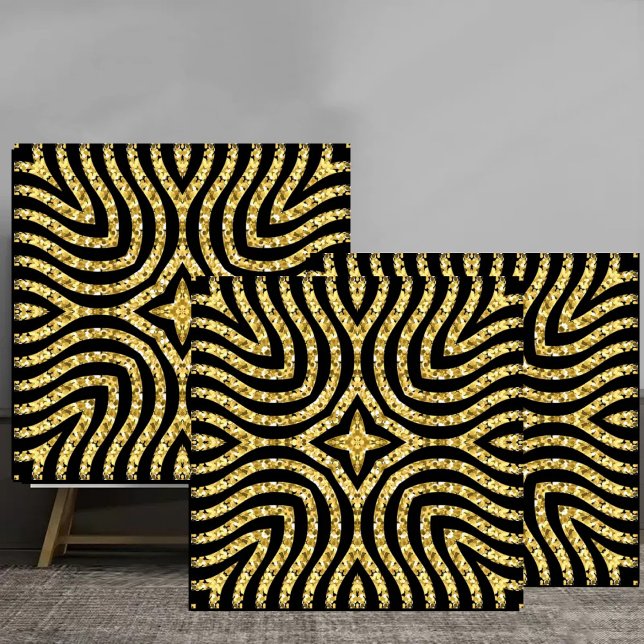Golden Glitter Wave Pattern on Black Ceramic Tile (Creator Uploaded)