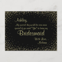 Golden Glitter - Will You Be My Bridesmaid? Invitation Postcard