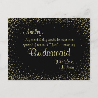 Golden Glitter - Will You Be My Bridesmaid? Invitation Postcard
