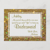 Golden Glitter - Will You Be My Bridesmaid? Invitation Postcard