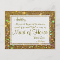 Golden Glitter - Will You Be My Maid of Honor? Invitation Postcard