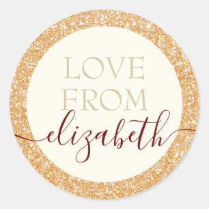 Golden Glitter With Love Name Custom Classic Round Sticker