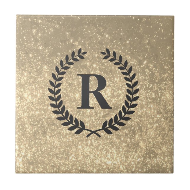 Golden Glitter With Monogram Ceramic Tile (Front)
