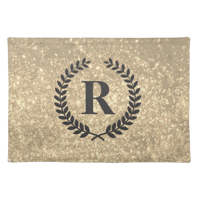 Golden Glitter With Monogram Cloth Placemat (Front)