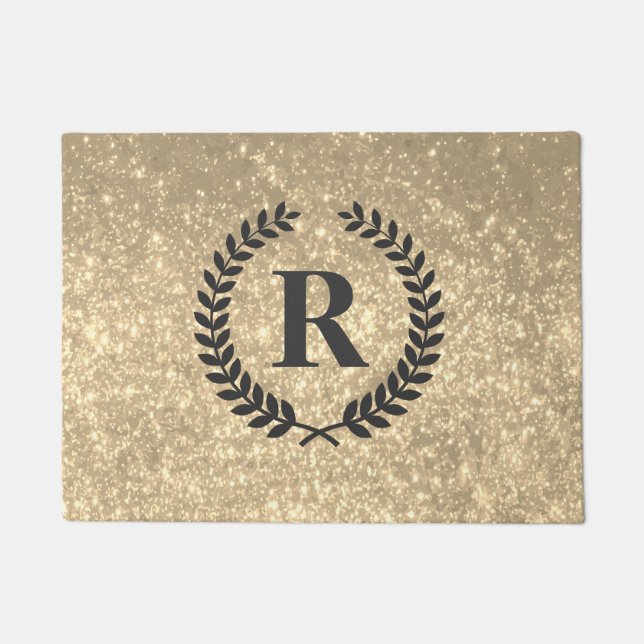 Golden Glitter With Monogram Doormat (Front)
