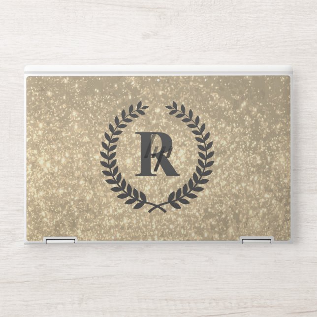 Golden Glitter With Monogram HP Laptop Skin (Front)