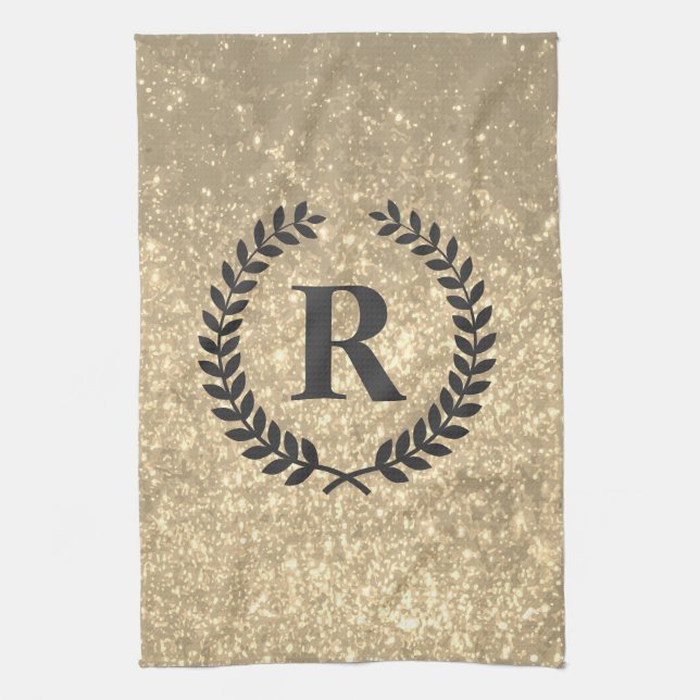 Golden Glitter With Monogram Kitchen Towel (Vertical)