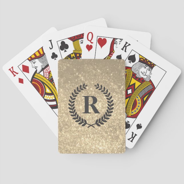 Golden Glitter With Monogram Poker Cards (Back)