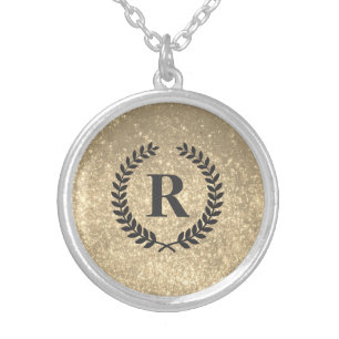 Golden Glitter With Monogram Silver Plated Necklace