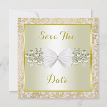 Golden Glitters  Diamond Floral Gems & Bow Wedding Save The Date by Sarah_Designs at Zazzle