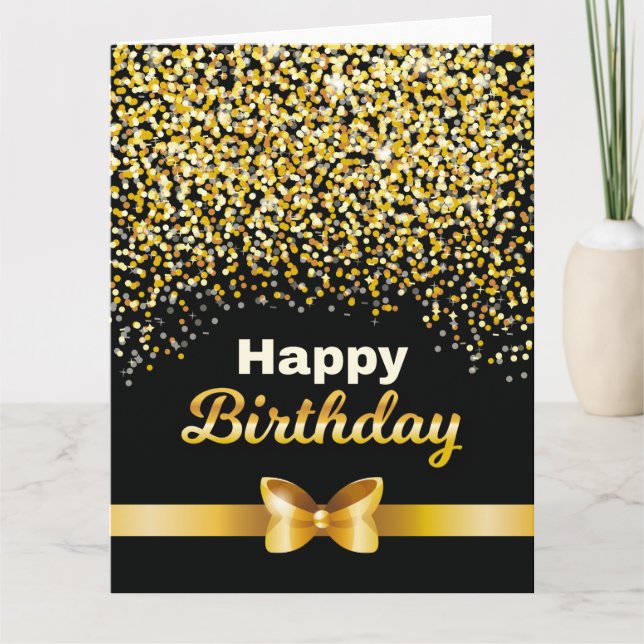 Golden glitters Happy Birthday black background Card (Front)