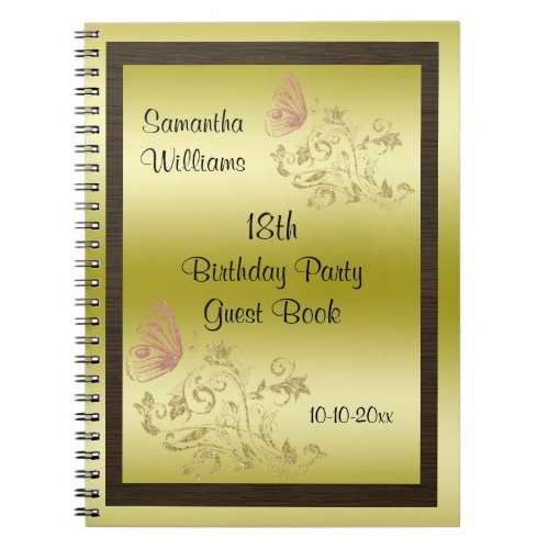 Golden Glitters  Sparkly Butterfly 18th Birthday Notebook