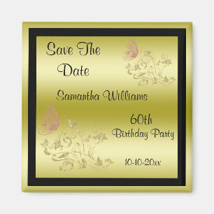 Golden Glitters & Sparkly Butterfly 60th Birthday Magnet