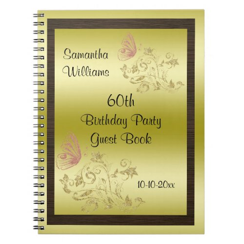 Golden Glitters  Sparkly Butterfly 60th Birthday Notebook