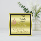 Golden Glitters & Sparkly Butterfly 65th Birthday Invitation (Standing Front)