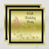 Golden Glitters & Sparkly Butterfly 65th Birthday Invitation (Front/Back)