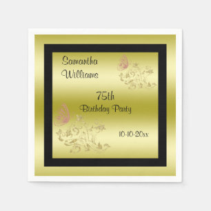 Golden Glitters & Sparkly Butterfly 75th Birthday Napkins
