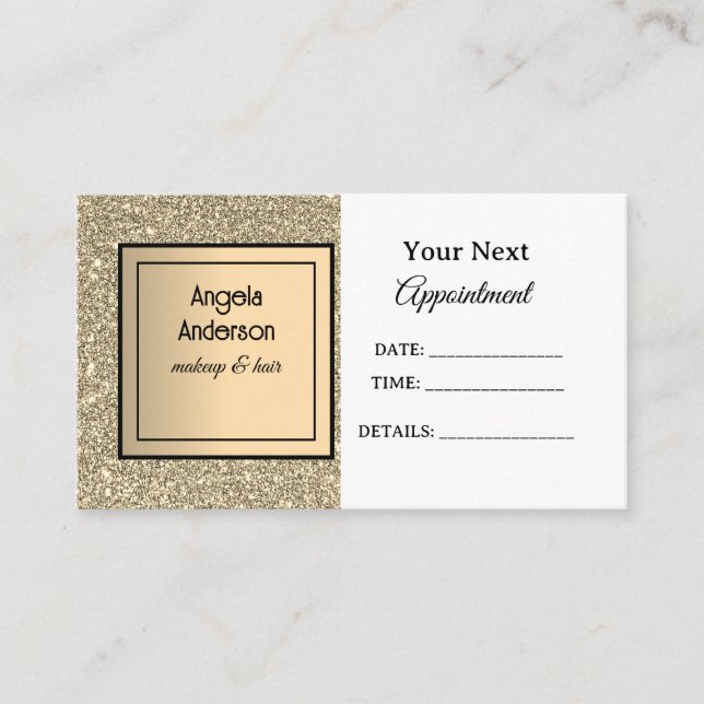 Golden Glittery Foil Glamorous Beauty Salon  Appointment Card (Front)