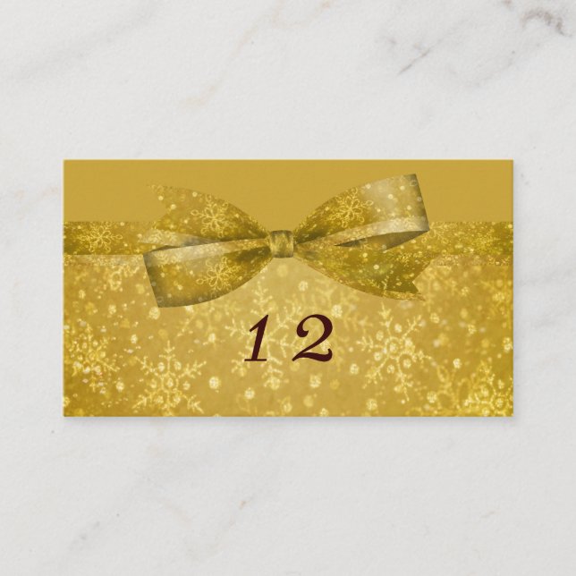 Golden Glitz & Shimmer Snowflakes Wedding Place Card (Front)