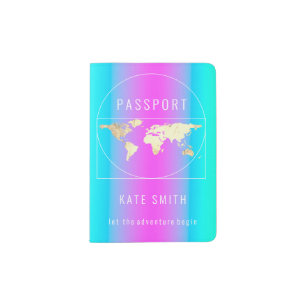  Golden Globe Earth World Map Name Blue Pink Passport Holder