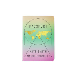  Golden Globe Earth World Map Name Pastel Green Passport Holder