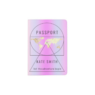 Golden Globe Earth World Map Name Pastel Purple Passport Holder