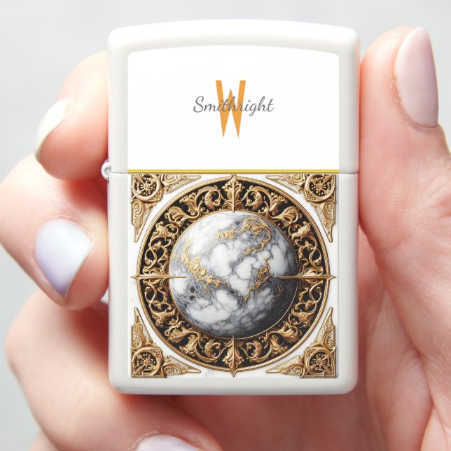 Golden Globe Ornate Frame Zippo Lighter (In Hand)