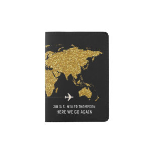 golden globe travel elegant world map passport holder