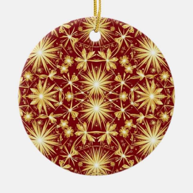 Golden Glory — Starburst Christmas Design Ceramic Ornament (Front)