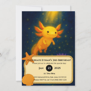 Golden Glow Axolotl Birthday Invitation