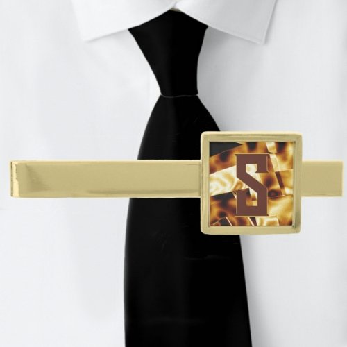 Golden Glow Bronze Modern Monogrammed Gold Finish Tie Bar