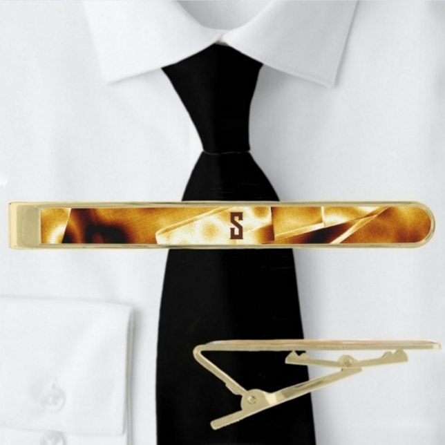 Golden Glow Bronze Modern Monogrammed Gold Finish Tie Bar (Creator Uploaded)