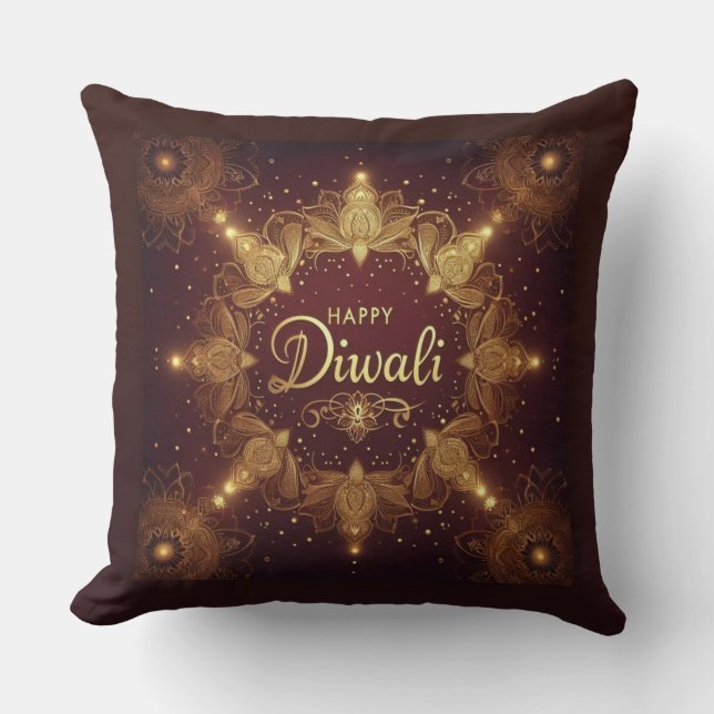 Golden Glow Diwali  Throw Pillow (Front)