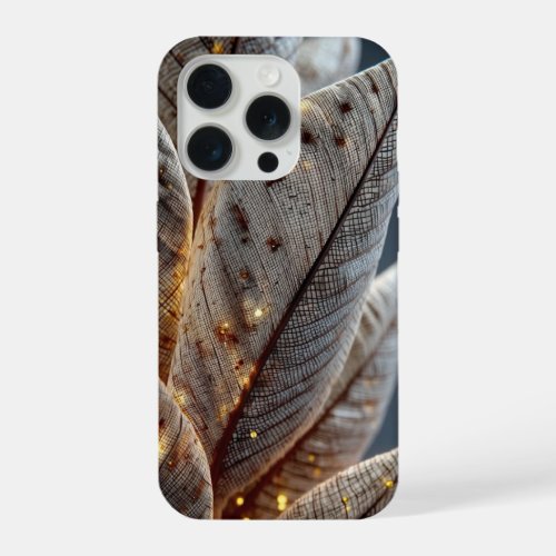 Golden Glow Feather & Leaf Texture iPhone 15 Pro Case