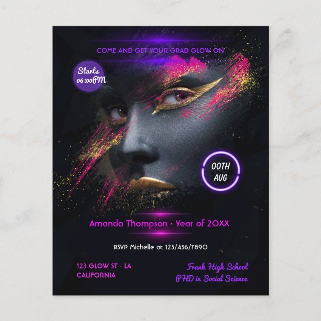 Golden Glow in the Dark Neon Graduation Party Flyer (Front)