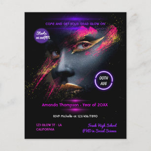 Golden Glow in the Dark Neon Graduation Party Flyer