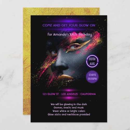 Golden Glow in the Dark Neon Party Invitation