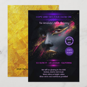 Golden Glow in the Dark Neon Party Invitation