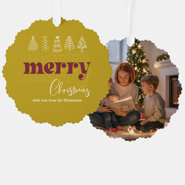 Golden Glow Scribbles Merry Christmas Keepsake Ornament Card (Front/Back)