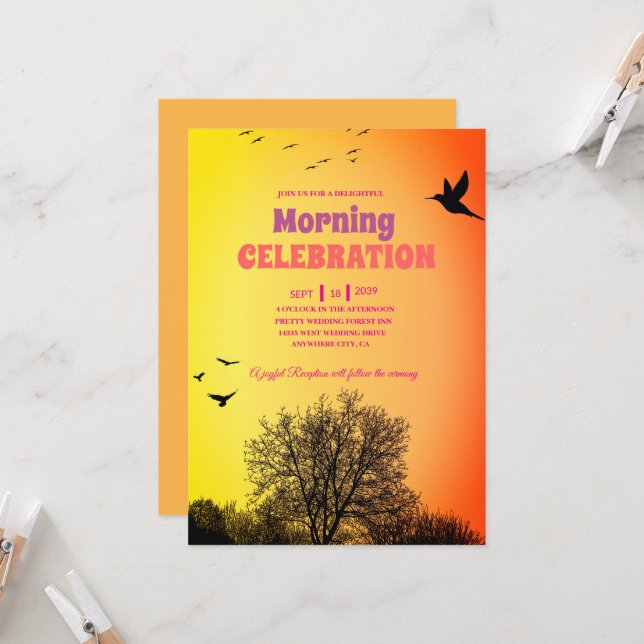 Golden Glow Sunrise Celebration Invitation (Front/Back In Situ)