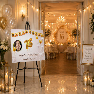 Golden Glow  Sweet 16 Birthday Party Welcome Foam Board