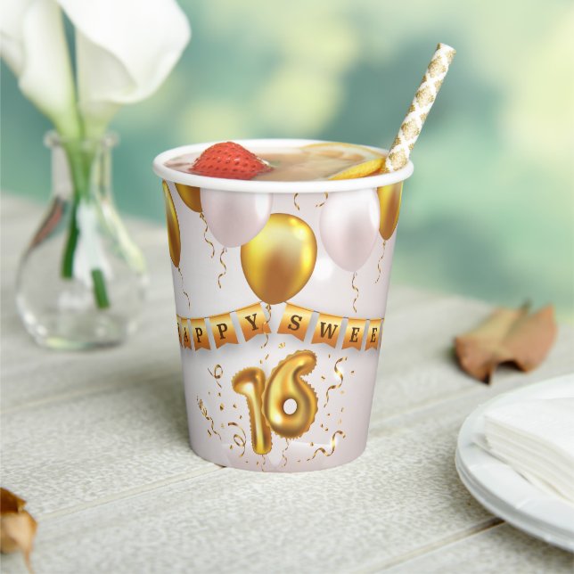Golden Glow Sweet 16 Party  Paper Cups (Insitu)