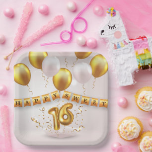 Golden Glow Sweet 16 Party Paper Plates