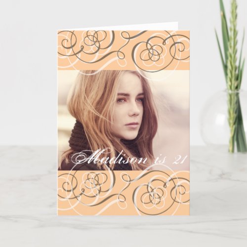 Golden Glow Swirls 21st Birthday Party Photo Card