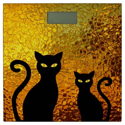 Golden Glow Textured Black Cat Kittens Bathroom Scale
