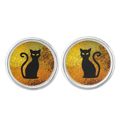Golden Glow Textured Black Cat Kittens Cufflinks