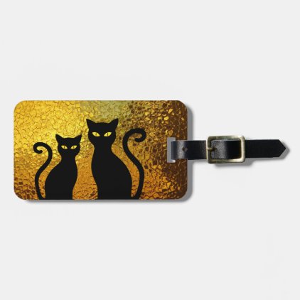 Golden Glow Textured Black Cat Kittens Luggage Tag
