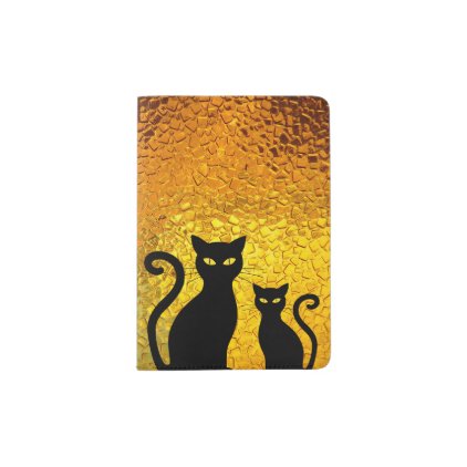 Golden Glow Textured Black Cat Kittens Passport Holder