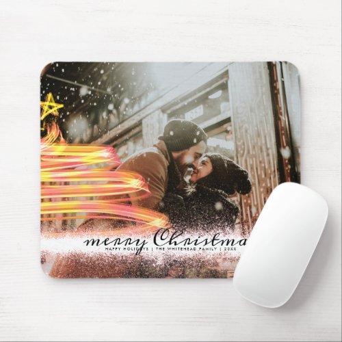 Golden Glow Tree Star Glitter Christmas Photo Mouse Pad