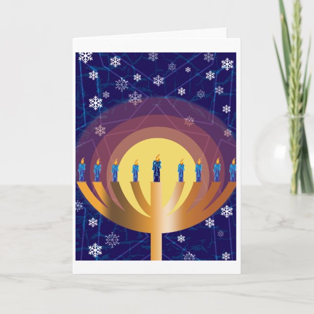 Golden Glowing Hanukkah Menorah Greeting Card (Front)